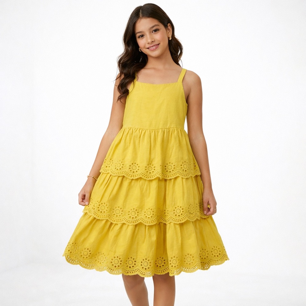 Old Navy Girls Yellow Eyelet Tiered Sundress Size 6/7
